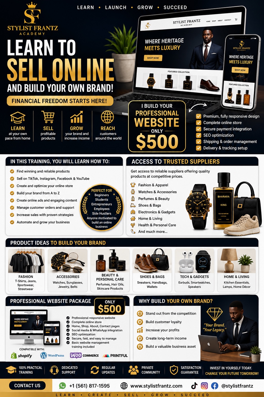 Affiche officielle Learn to Sell Online and Build Your Own Brand de Stylist Frantz Academy